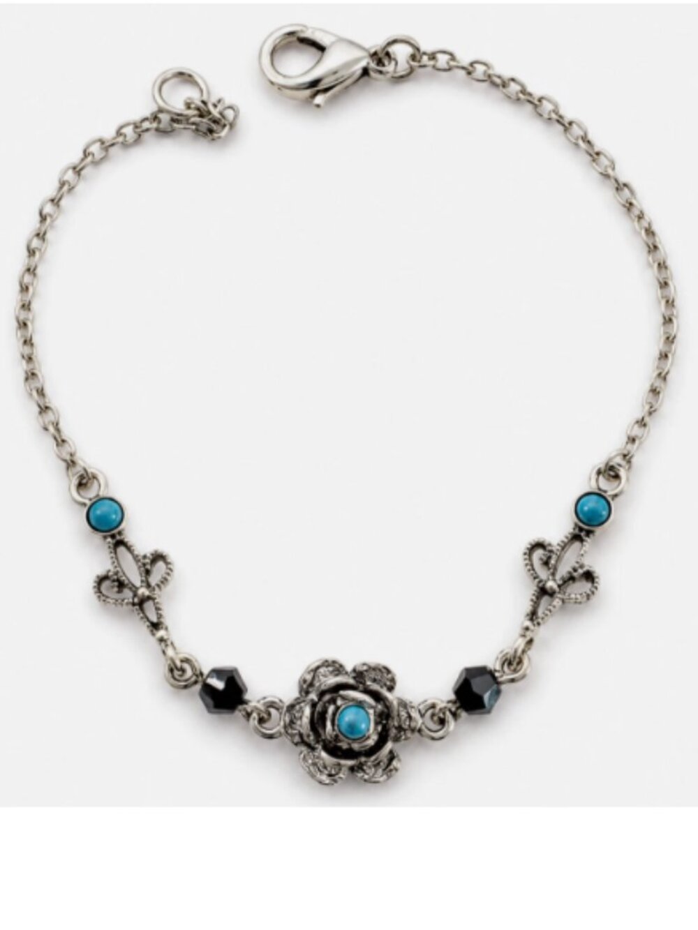New Floral Onyx Topaz European Style Silver Plated Lobster Clasp Bracelet BR1105
